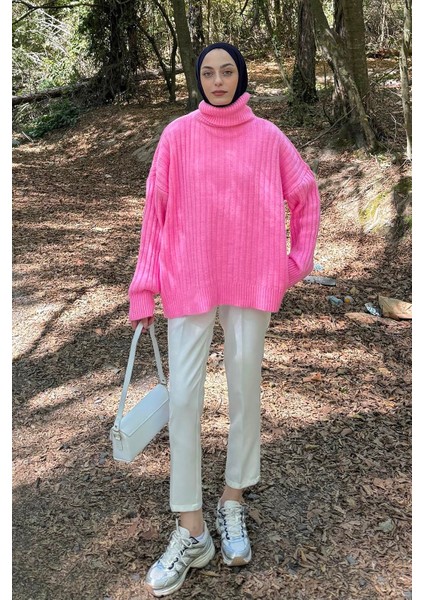 Balıkçı Yaka Kazak Pembe