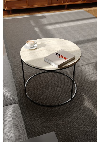 Lüx Orta Sehpa Modern Yuvarlak Orta Sehpa Atlantik Çam Traverten Desen Metal Ayaklı Ahşap Tasarım fiyatları