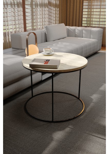 Lüx Orta Sehpa Modern Yuvarlak Orta Sehpa Atlantik Çam Traverten Desen Metal Ayaklı Ahşap Tasarım modelleri