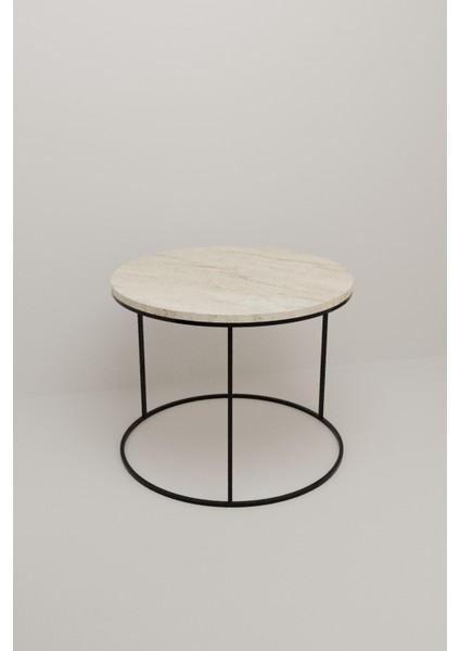 Lüx Orta Sehpa Modern Yuvarlak Orta Sehpa Atlantik Çam Traverten Desen Metal Ayaklı Ahşap Tasarım indirimleri