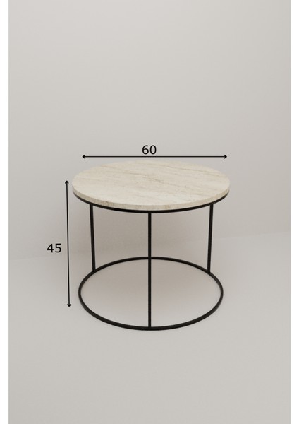 Lüx Orta Sehpa Modern Yuvarlak Orta Sehpa Atlantik Çam Traverten Desen Metal Ayaklı Ahşap Tasarım