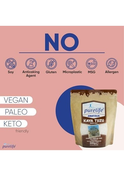 Purelife Anatolia Kristal Kaya Tuzu Granül 500 gr