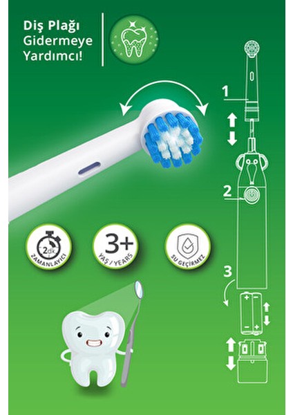Pilli Çocuk Diş Fırçası U3 Su Geçirmez 3 Yaş Üstü Kullanıma Uygun modelleri