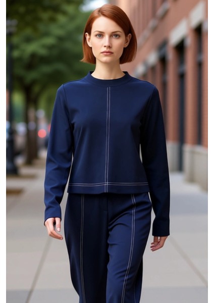 Kadın Regular Kesim Dik Yaka Örme Bluz Detaylı Dikiş Tasarımı Kaliteli Şık Rahat Modern Zarif fırsatları