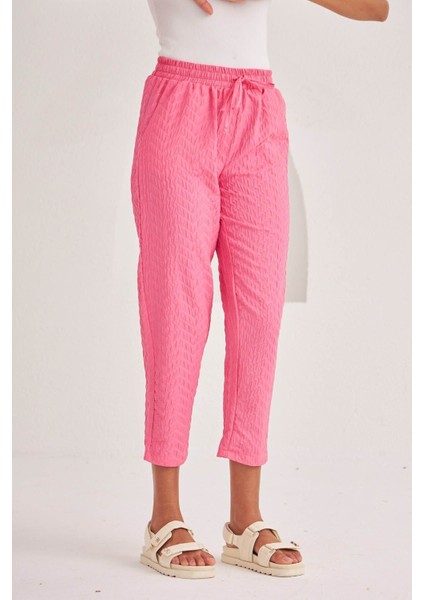 Kadın Geometrik Desenli Rahat Kalıp Kumaş Pantolon