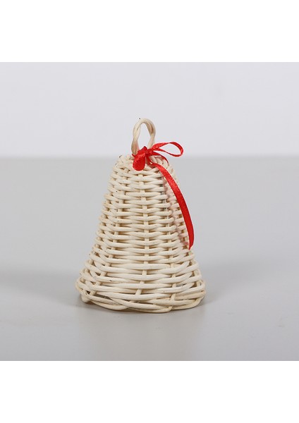 Mylamp Yılbaşı Dekoru Beyaz Kurdelalı Rattan Çan 10X7 cm