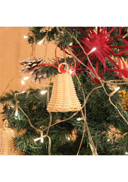 Mylamp Yılbaşı Dekoru Beyaz Kurdelalı Rattan Çan 10X7 cm modelleri