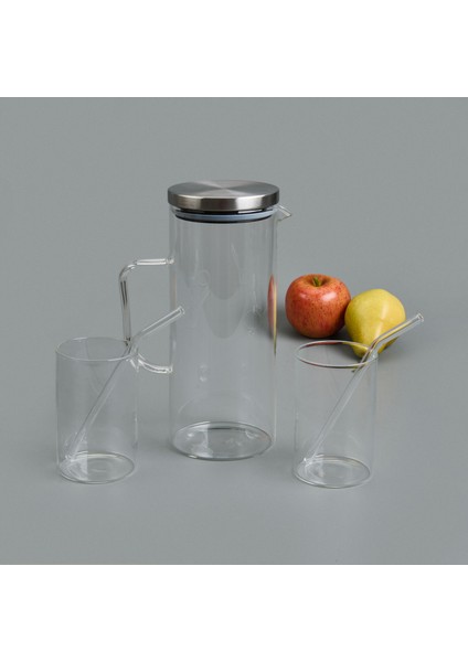Cam Sürahi Bardak Pipet Seti - Şeffaf fiyatları