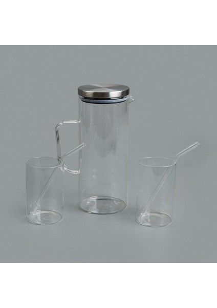 Cam Sürahi Bardak Pipet Seti - Şeffaf modelleri