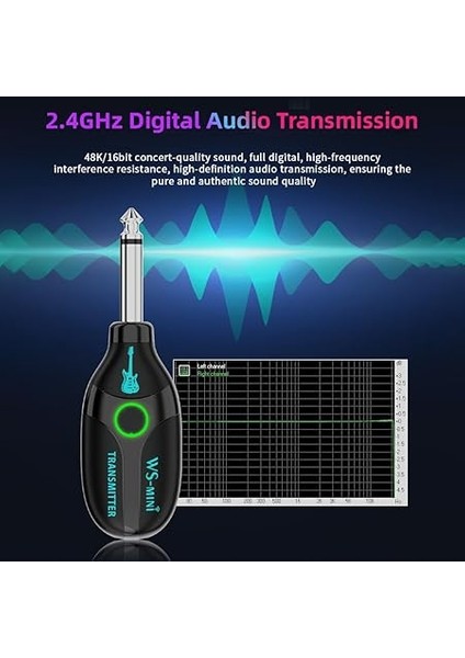 Kablosuz Gitar Sistemi 48K/16BIT Gerçek Zamanlı Iletim 4 Kanal Eşleştirme Gerektirmez Renkli Gösterge Işıkları Elektro Gitar Bas Elektrik Için Gitar Verici Alıcı Seti Siyah fırsatları