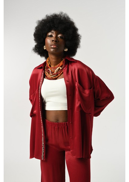 Kadın Önü ve Kolları Taş-Pul Işlemeli Düz Renk Gömlek fiyatları