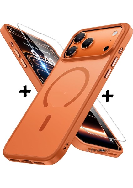 Apple iPhone 17 Pro Kılıf Mat Magsafe Şarj Özellikli Hassas Butonlu Yumuşak Renkli Kenarlı + Ekran Koruyucu Cam Set 2in1