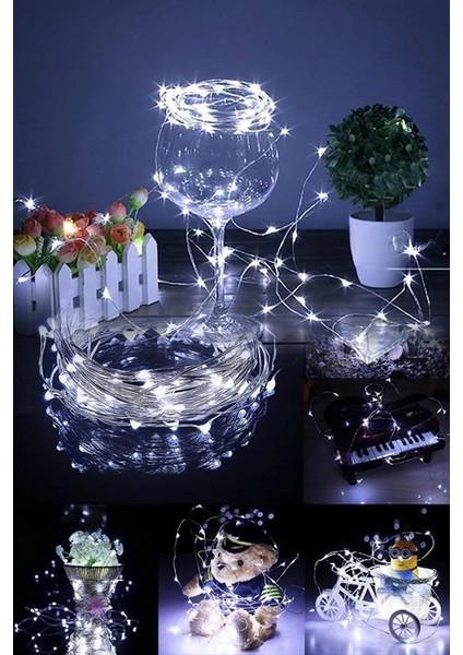 Pilli 5 Metre Dekoratif Peri LED Beyaz Aydınlatma Süsleme Ası
