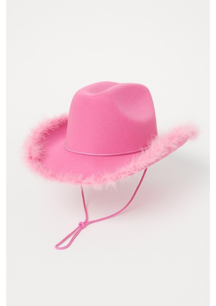 Pembe Tüylü Kovboy Şapkası Ayarlanabilir Pembe Ipli Yetişkin Boy Parti Kostüm Aksesuarı fiyatları