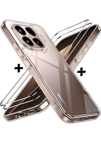 Xiaomi Mi 15T Kılıf Kamera Çıkıntılı Korumalı Yumuşak Renksiz Şeffaf Silikon + 9h Ekran Koruyucu Cam Set 2in1