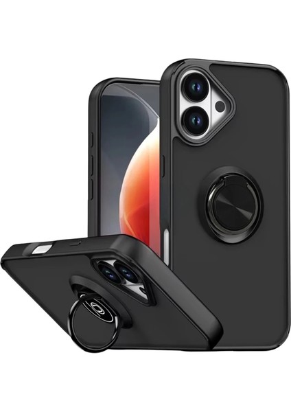 Apple iPhone 17 Kılıf Mat Parmak Izi Yapmaz Renkli Tuşlu 360 Yüzüklü Standlı Military Kamera Korumalı Kapak
