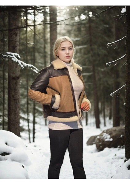 Kadın Uzun Kollu Yakalı Hakiki Kürk - Kahve modelleri