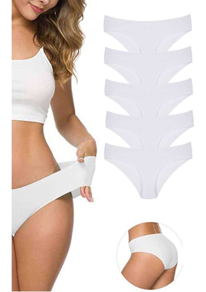 5 Adet Kadın Dikişsiz Lazer Kesim Esnek Iz Yapmayan Külot Beyaz
