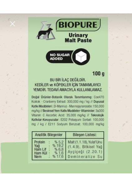 Kedi ve Köpekler Için Üriner Sistem Destekleyici ( 100 Gram Malt Paste) modelleri