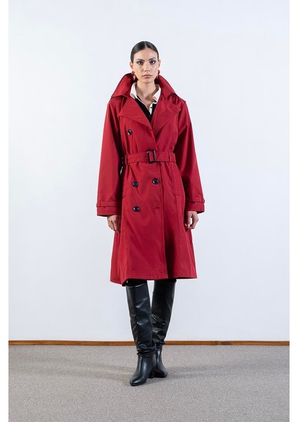 Imperatrice Kruvaze Yaka Kuşaklı Trençkot Bordo modelleri