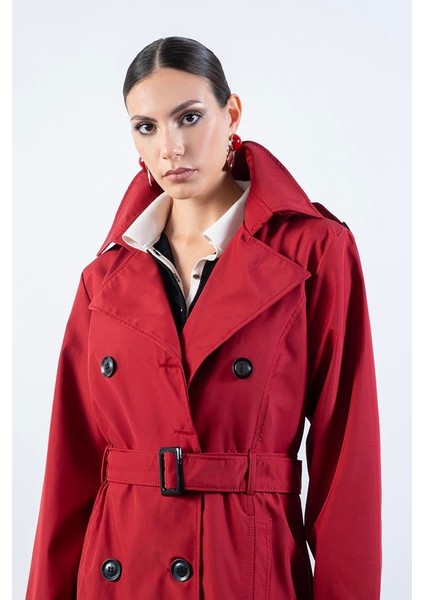 Imperatrice Kruvaze Yaka Kuşaklı Trençkot Bordo fırsatları