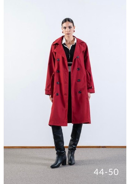 Imperatrice Kruvaze Yaka Kuşaklı Trençkot Bordo