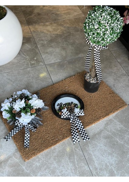 Kapı Önü Paspas Set 3 Parça Siyah Beyaz