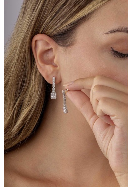 Baget Taşlı Rodyum Kaplama Su Yolu 925 Ayar Gümüş Küpe