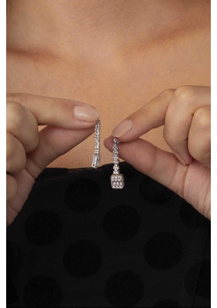 Baget Taşlı Rodyum Kaplama Su Yolu 925 Ayar Gümüş Küpe modelleri