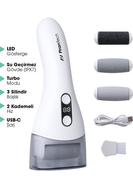 BCM-1138T LED Ekran Göstergeli Turbo Modlu Su Geçirmez Ayak Bakım Törpü Makinesi