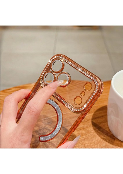 Apple iPhone 17 Pro Kılıf Simli Taşlı Lens Korumalı Arkası Şeffaf Kenarı Renkli Parlak Magsafe Kapak indirimleri