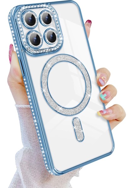 Xiaomi Mi 14T Pro Kılıf Simli Taşlı Lens Korumalı Arkası Şeffaf Kenarı Renkli Parlak Magsafe Kapak