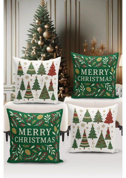 Yılbaşı Serisi Çift Tarafı Dijital Baskılı 4'lü Kırlent Kılıfı Seti (Christmas Noel Cushion Cover)