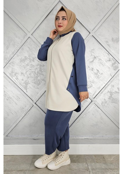 Kadın Fermuarlı Düğme Detaylı Tesettür Takım