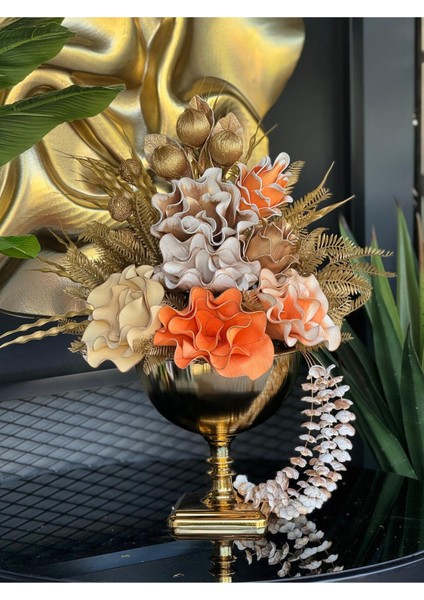 Yapay Çiçekli Gold Kare Ayaklı Vazo No:10