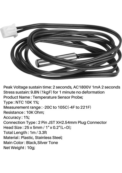 Ntc 10K Ohm Su Geçirmez Dijital Termal Sıcaklık Sensörü Probu 1m (Yurt Dışından) modelleri