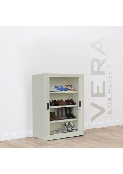 Sürgülü Kapaklı Metal Ayakkabılık – Geniş Raflı Kiler & Arşiv Dolabı