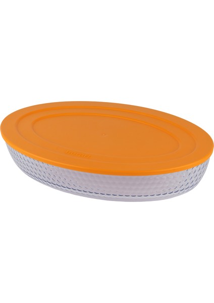 Turuncu Plastik Kapaklı Küçük Petek Desenli Oval Cam Tepsi