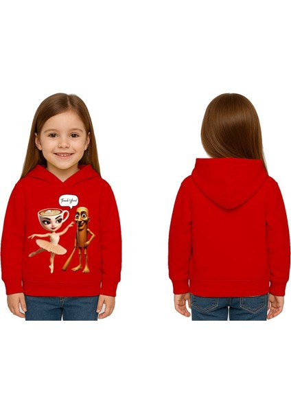 Unisex Brainrot Baskılı Çocuk Swaetshirt Kapüşonlu 3 Iplik Şardonlu