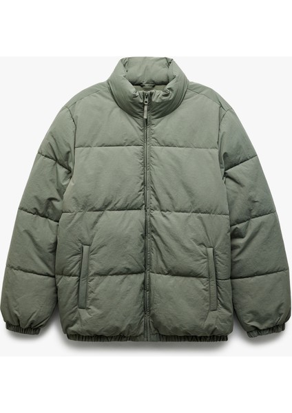 Dik Yaka Cep Detaylı Fermuarlı Kışlık Şişme Mont fırsatları