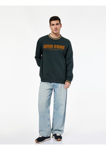 Uzun Kollu Şerit Detaylı Bisiklet Yaka Nakışlı Sweatshirt fiyatları