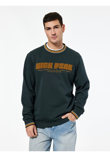 Uzun Kollu Şerit Detaylı Bisiklet Yaka Nakışlı Sweatshirt modelleri