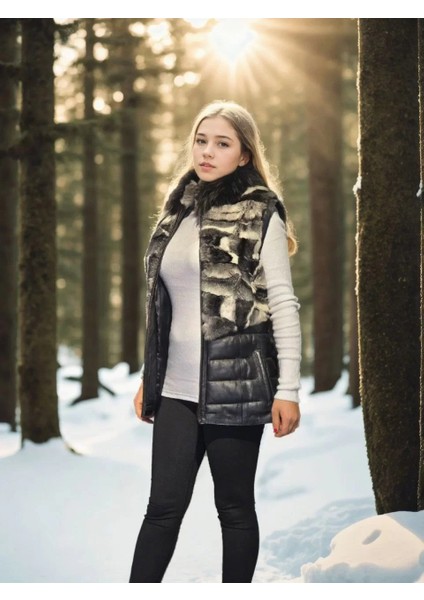Kadın Kolsuz Hakiki Deri Kürk - Siyah indirimleri