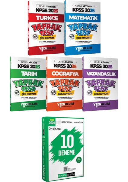 Türkçe Matematik Tarih Coğrafya Vatandaşlık Yaprak Test Çek Kopart - 2026 Kpss Ön Lisans Çözümlü 10 Deneme
