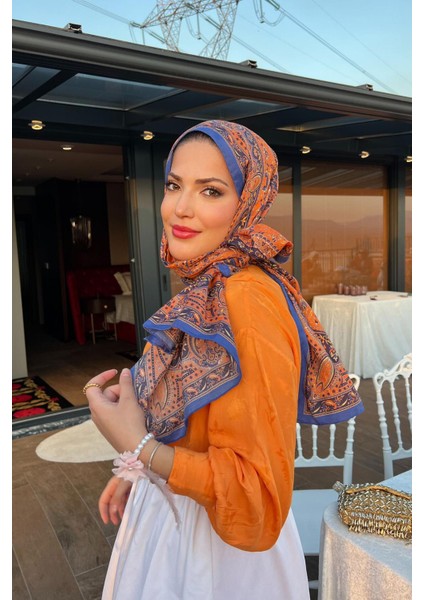 Şevval Karakoç'un Tercihi Sunset Blaze Turuncu Comfy Ipek Şal