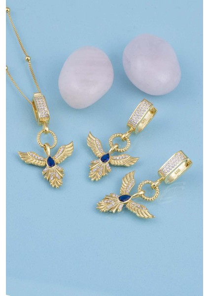 Safir Taşlı Altın Kaplama Anka Kuşu 925 Ayar Gümüş Set fiyatları