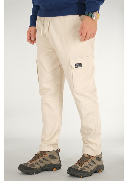 Erkek Bej Kargo Cepli Pantolon Rahat Kesim Pamuklu Lastikli Bel modelleri