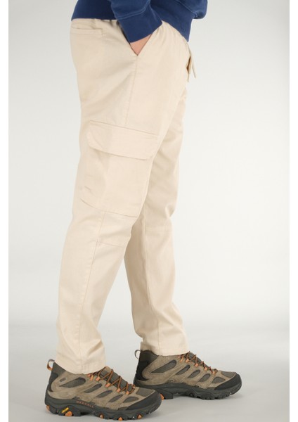 Erkek Bej Kargo Cepli Pantolon Rahat Kesim Pamuklu Lastikli Bel indirimleri