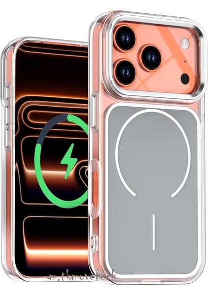 Iphone 17 Pro Max Kılıf Magsafe Şarj Özellikli Metal Butonlu Çift Renkli Tasarımlı Sert Silikon Kapak