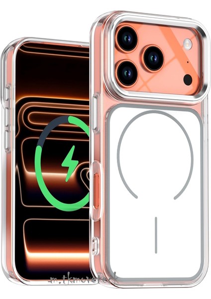 Iphone 17 Pro Max Kılıf Magsafe Şarj Özellikli Metal Butonlu Çift Renkli Tasarımlı Sert Silikon Kapak